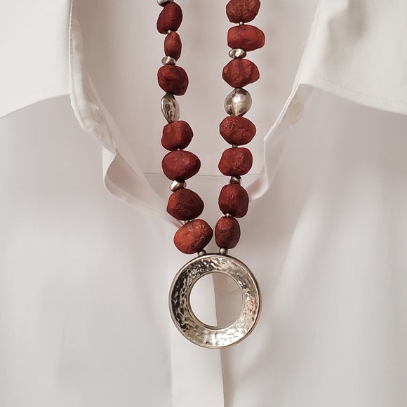 SILPADA Red Sponge Coral Necklace w Silver Pendant - N1370 HTF - Picture 13 of 13